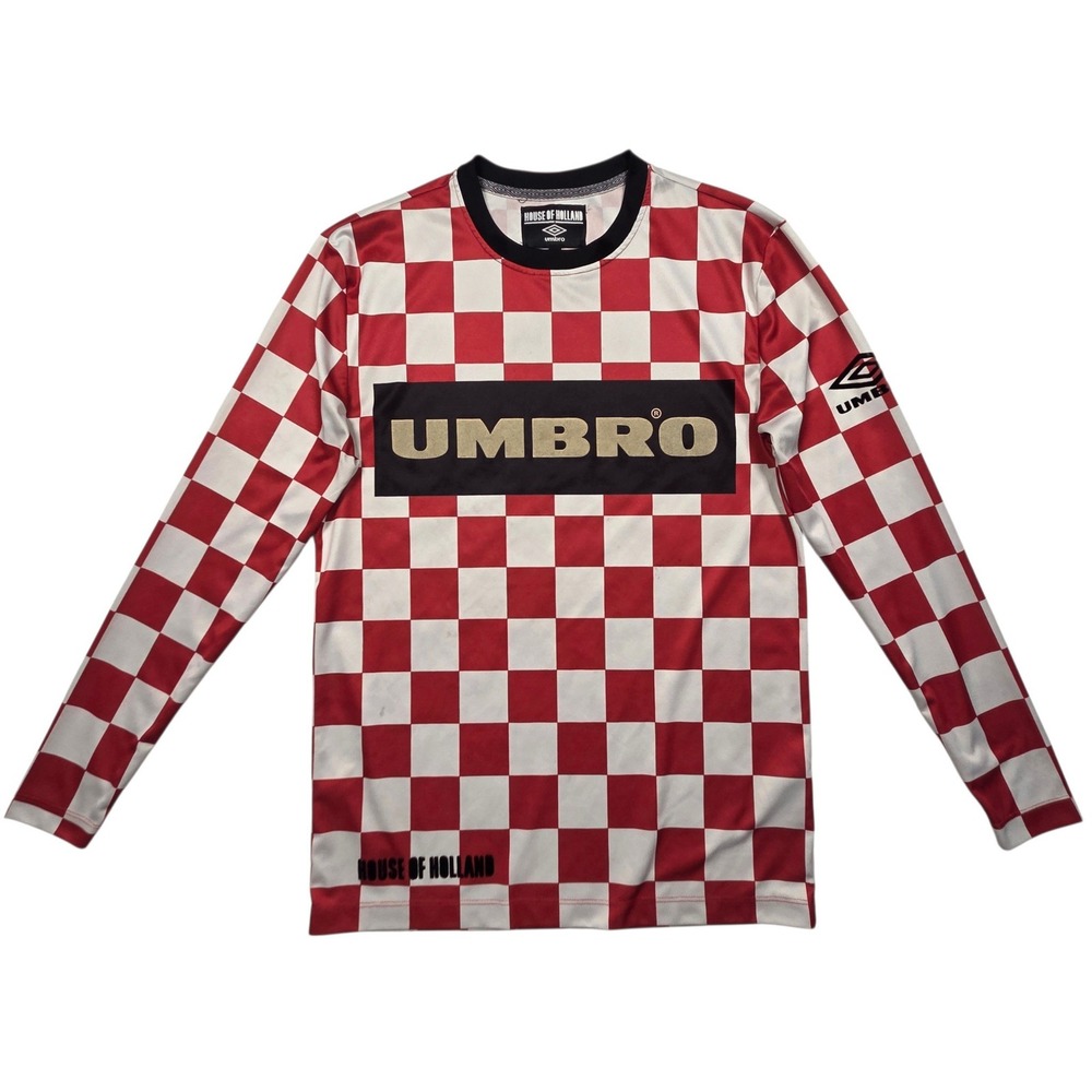 House of Holland Umbro Jersey Mens Small Red White Checker Long Sleeve Shirt